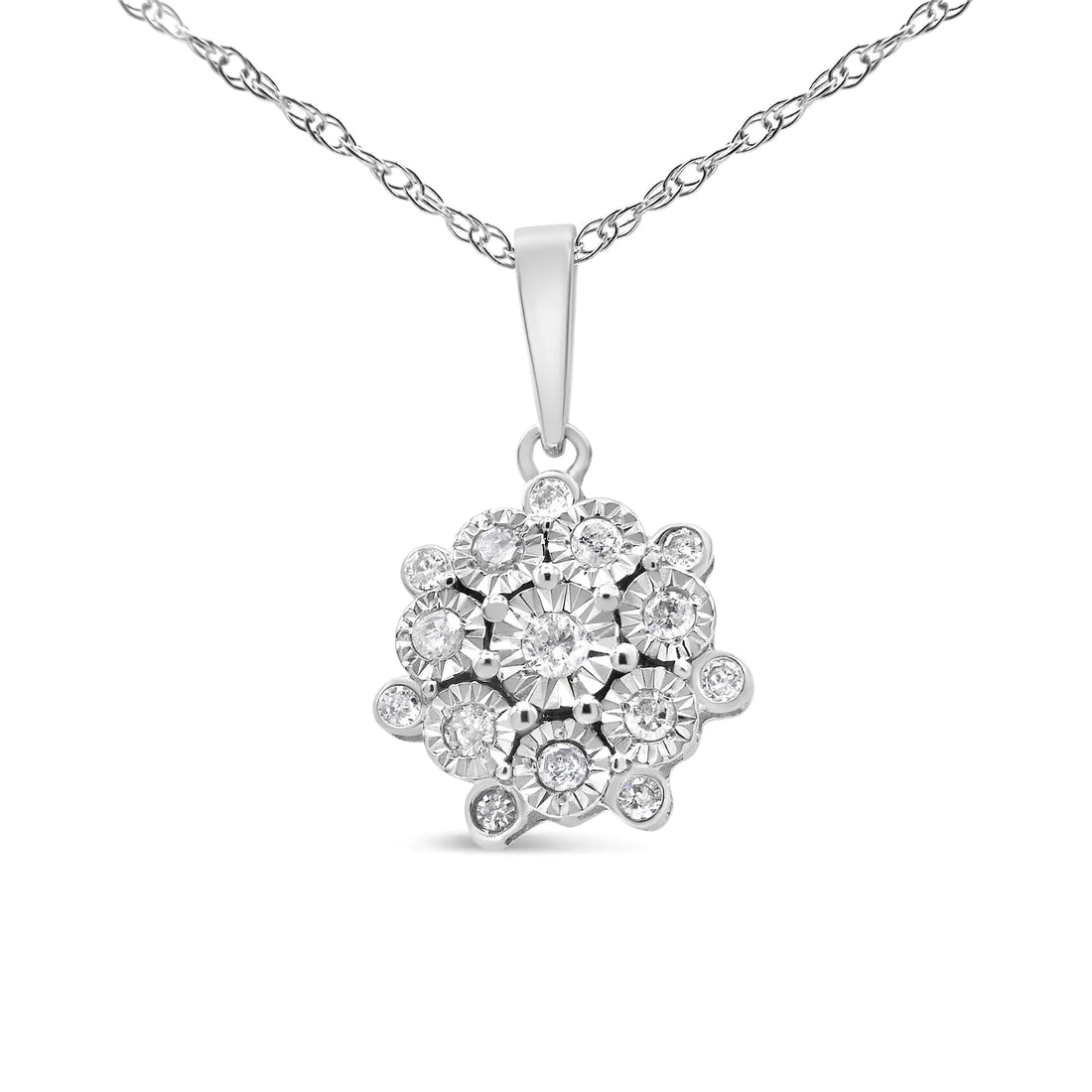 .925 Sterling Silver 1/4 Cttw Miracle Set Diamond Floral Cluster 18&quot; Pendant Necklace for Women (I-J Color, I1-I2 Clarity)