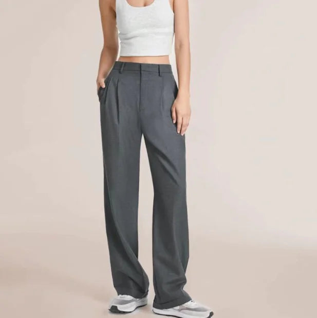 Chic Commuter High-Waist Wide-Leg Trousers with Pockets