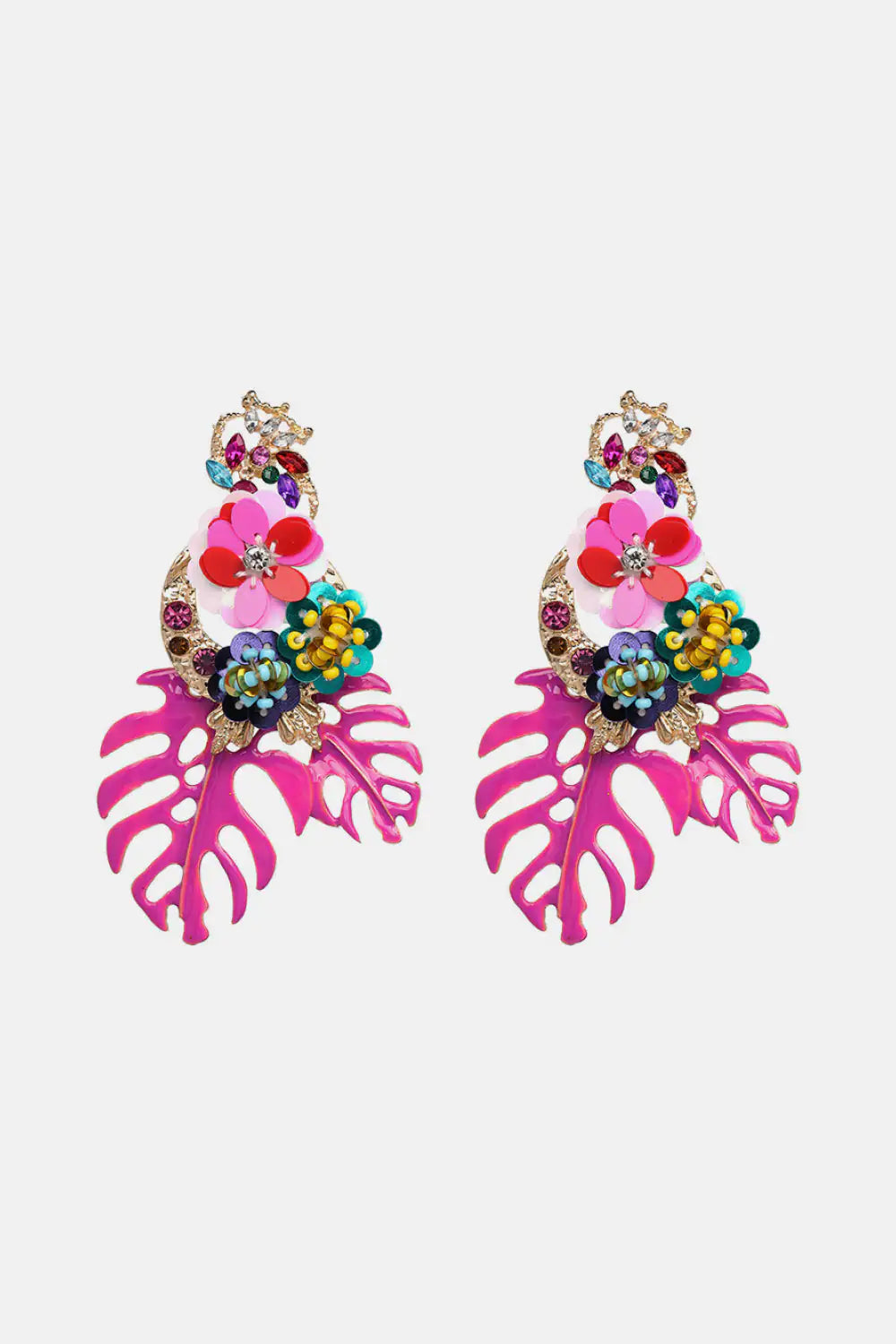 Leaf &amp; Flower Shape Zinc Alloy Dangle Earrings