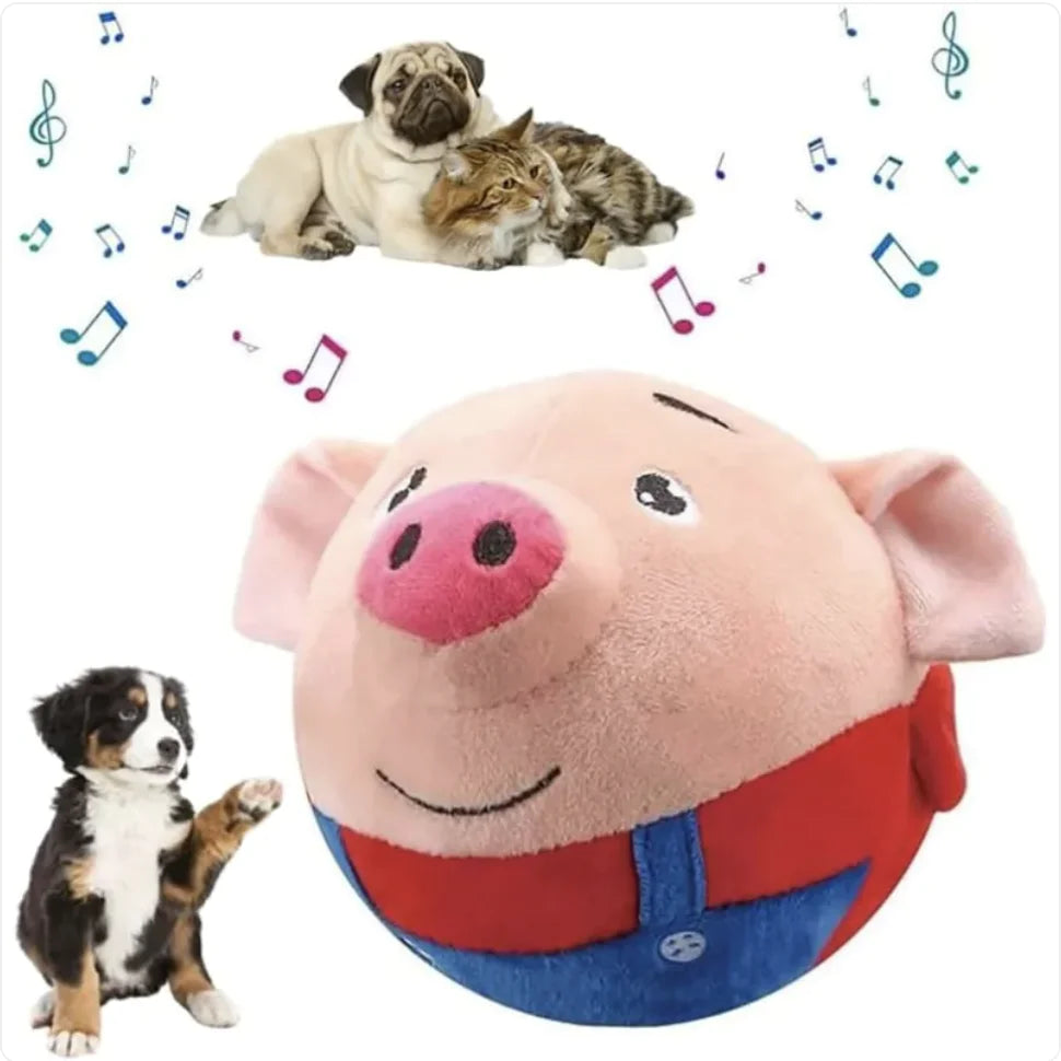 &quot;Interactive Squeaky Moving Dog Ball Toy - Washable Plush Pig, Electronic Bounce &amp; Sound&quot;