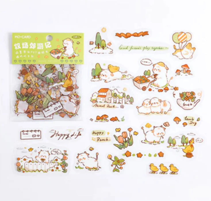 Cute Cartoon Animal Stickers - Bear, Rabbit &amp; More - Waterproof PET Diary Decals