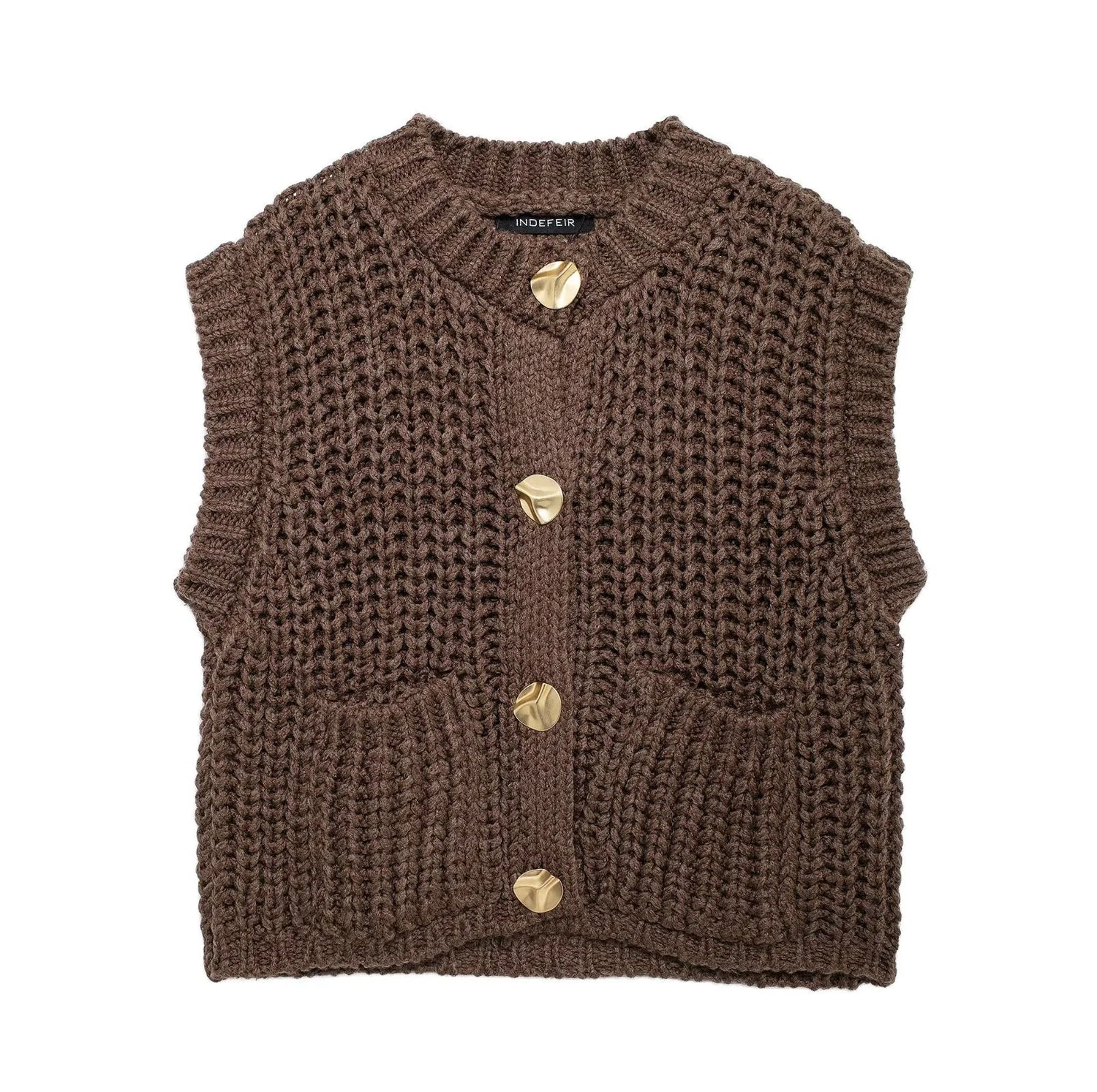 Brown Sleeveless Knit Vest