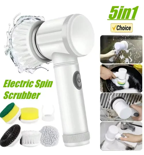 Electric Spin Scrubber With 5 Replaceable Brush Heads