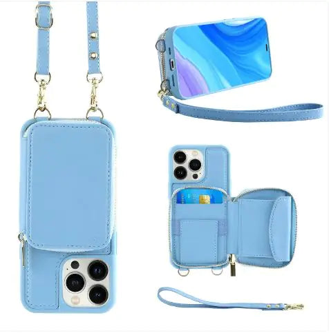 Crossbody Leather Case with Zipper &amp; Card Holder for Iphone