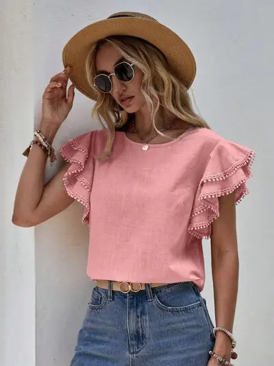 Denise Ruffle Cap Sleeve Blouse-