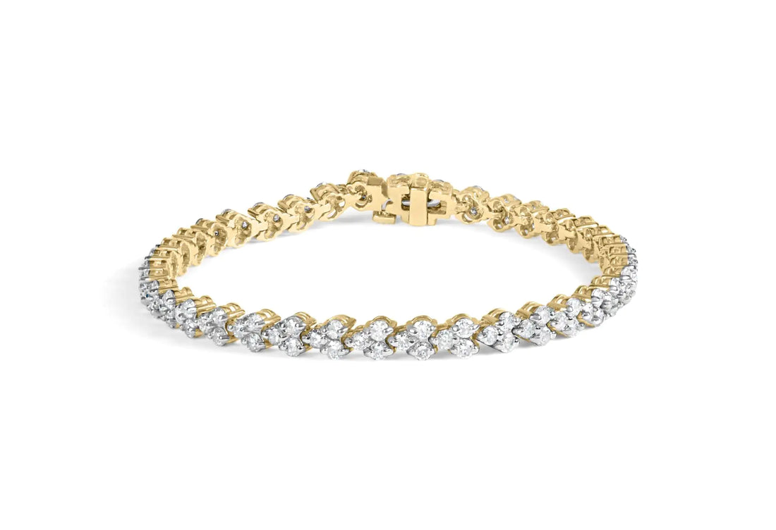 14k Yellow Gold 5.00 Cttw Diamond Three Stone Link Tennis Bracelet (I-J Color, SI2-I1 Clarity) - 7&