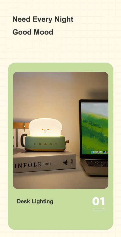 Creative LED Bread Night Light – USB Rechargeable Toast Lamp