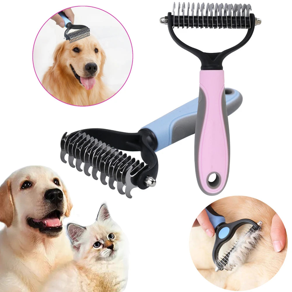 Dog Hair Remover Comb Professional Pet Deshedding Puppy Kittens Grooming Shedding Tools Double Sided Brush Pets Fur Knot Cutter