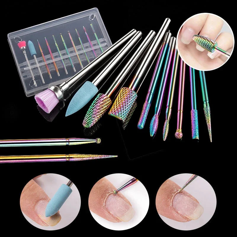 10Pcs Nail Drill Bit Set Kits Diamond Milling Cutters for Manicure Carbide  Equipment Tools Drill Bit Nails Drill Bit Accesoires