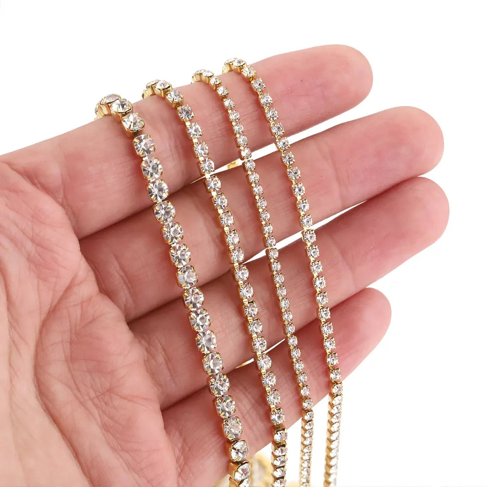 1m Glass Crystal Rhinestone Chain Stainless Steel Chains Rhinestones Trim Cup Chain For Clothes DIY Sew on Cup Chains Accessorie