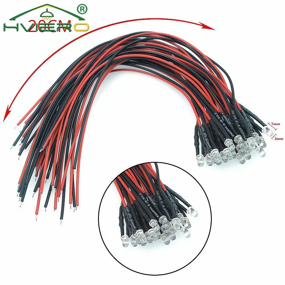 5X Min F3 3mm 20cm Pre Wired LED Round Light Lamp Bulb Chip Beads Cable DC 12V White Warm Red Green Blue Yellow Emitting Diodes