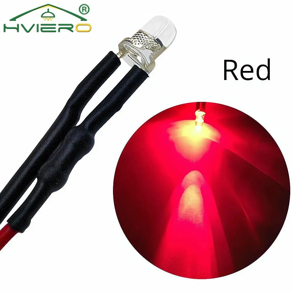 5X Min F3 3mm 20cm Pre Wired LED Round Light Lamp Bulb Chip Beads Cable DC 12V White Warm Red Green Blue Yellow Emitting Diodes