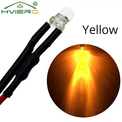 5X Min F3 3mm 20cm Pre Wired LED Round Light Lamp Bulb Chip Beads Cable DC 12V White Warm Red Green Blue Yellow Emitting Diodes