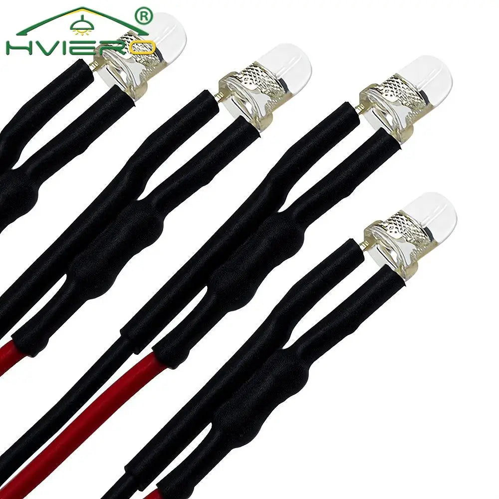 5X Min F3 3mm 20cm Pre Wired LED Round Light Lamp Bulb Chip Beads Cable DC 12V White Warm Red Green Blue Yellow Emitting Diodes