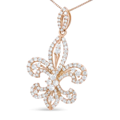 14K Yellow Gold 1.00 Cttw Round Diamond Fleur De Lis 18&quot; Pendant Necklace (H-I Color, SI2-I1 Clarity)