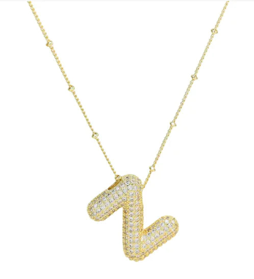 Brass Zircon Letter Necklace