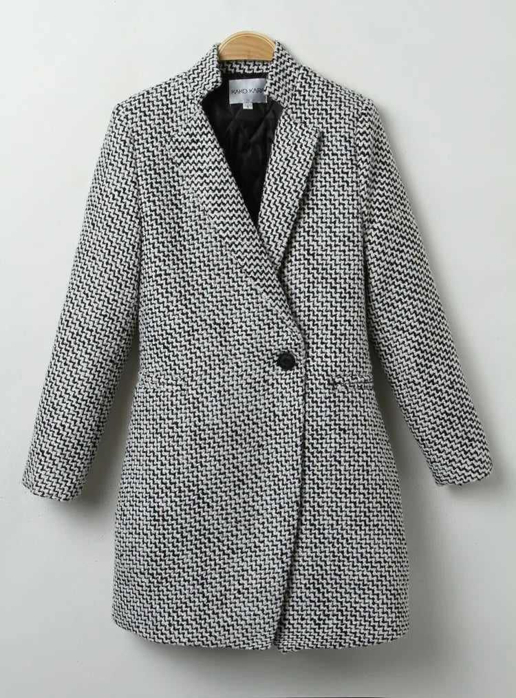 European Houndstooth Wool Coat