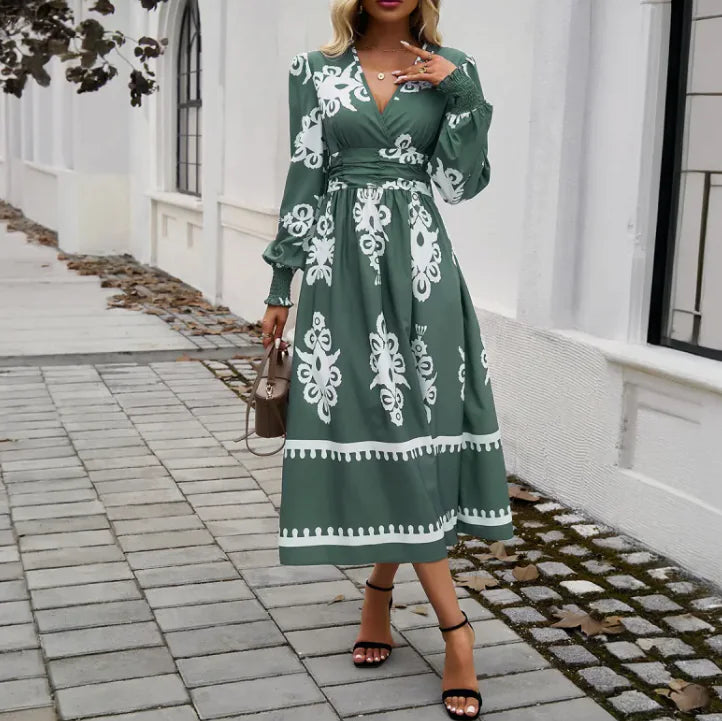 Contrast Print Long Sleeve Dress