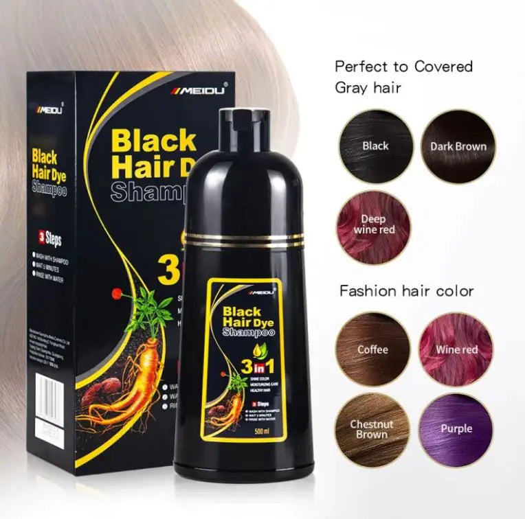 500ml Gray Hair Dye Darkening Shampoo 3in1 Instant Gray To Black Fast Natural Herbal Multiflorum