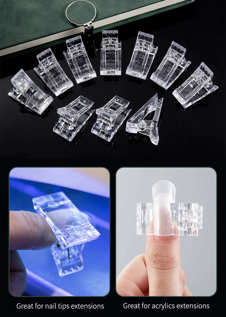 10 PCS Nail Tips Clip Quick Building Poly Builder Gel DIY Extension Clamp Clips