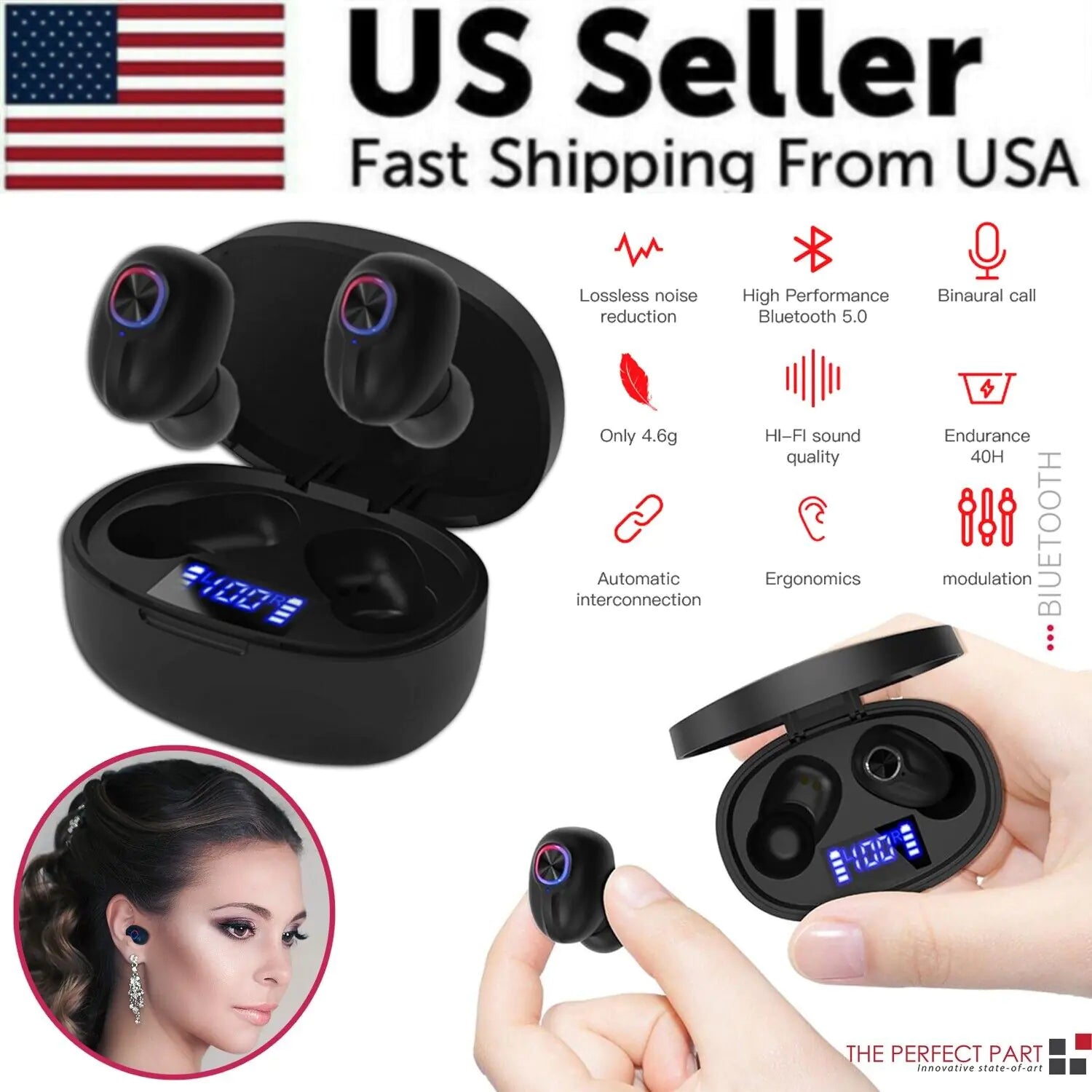 TWS Bluetooth Earbuds Waterproof Bluetooth 5.1 Headset Noise Cancelling Wireless