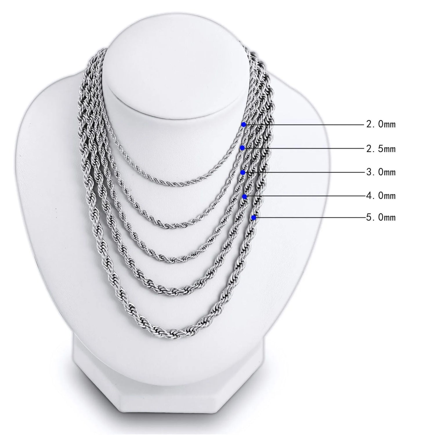 3MM Stainless Steel Rope Chain Necklace