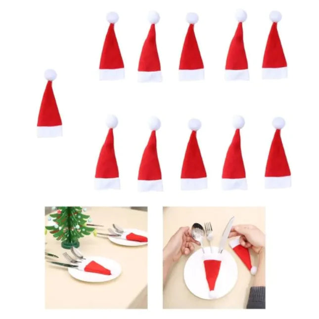 Festive Christmas Hat Utensil Holder Set