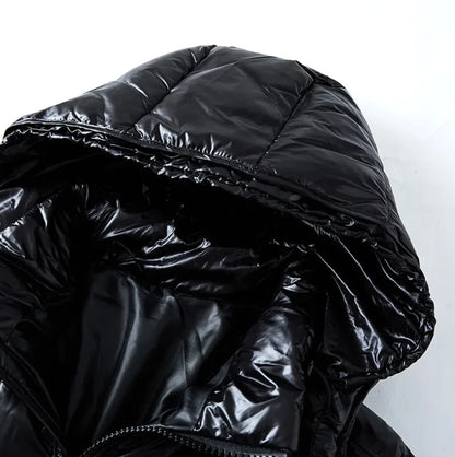 Black Glossy Down Jacket - Couples Coat