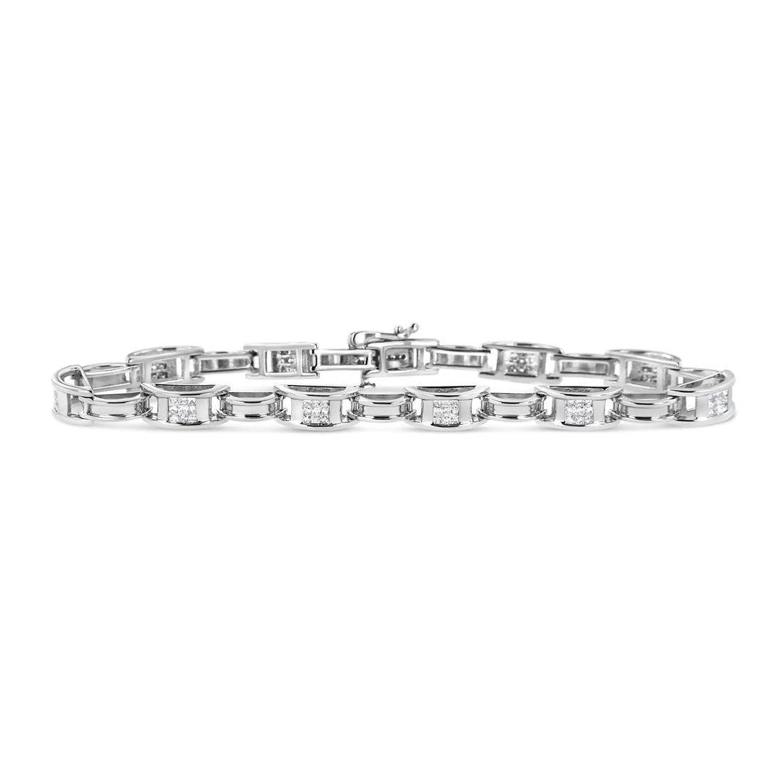 14K White Gold 1.0 Cttw Invisible Set Princess Diamond Alternating Link Tennis Bracelet (I-J Color, I1-I2 Clarity) - 7.25&quot;