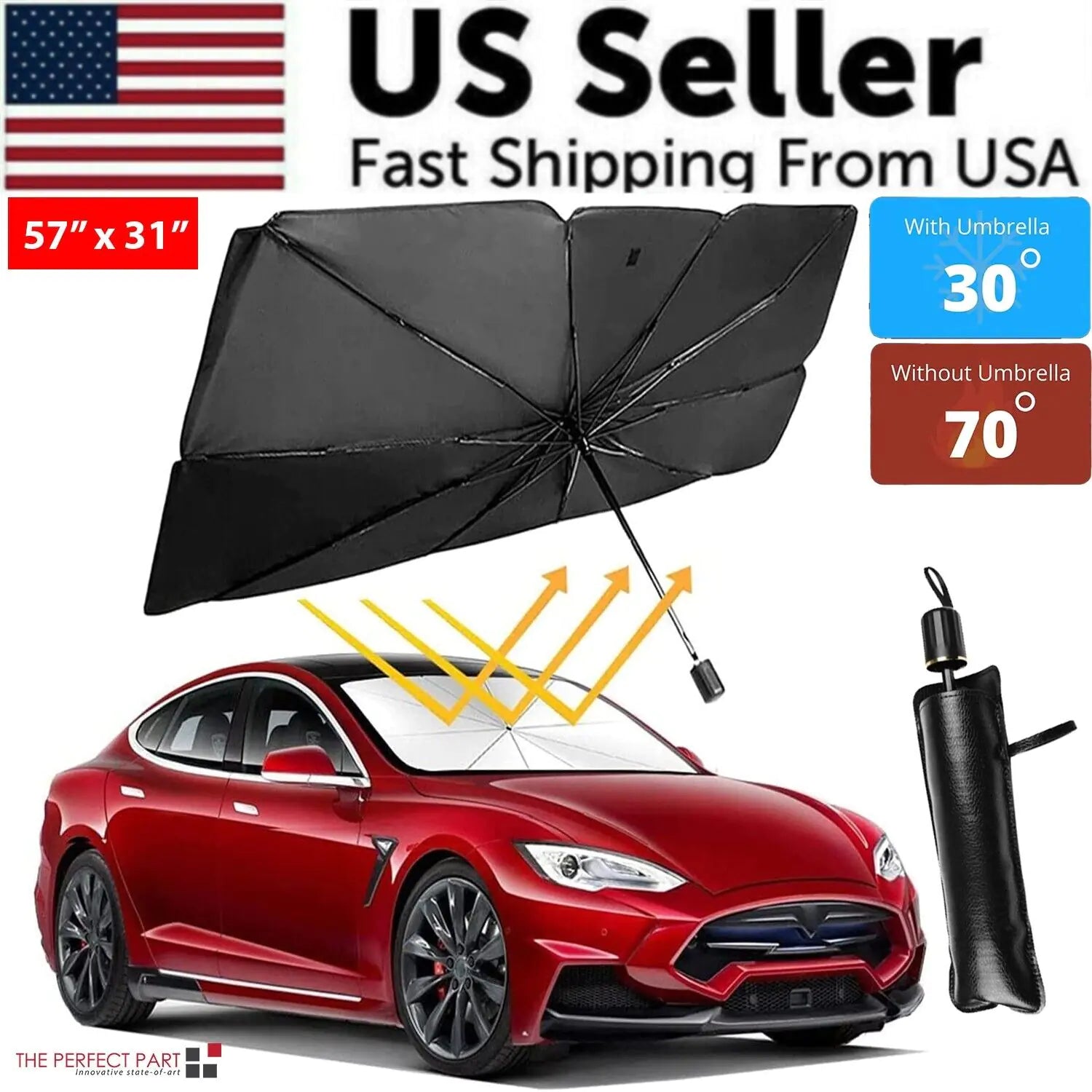 57&quot; Car Windshield Sun Shade Foldable Umbrella Front Window Cover Visor Umbrella