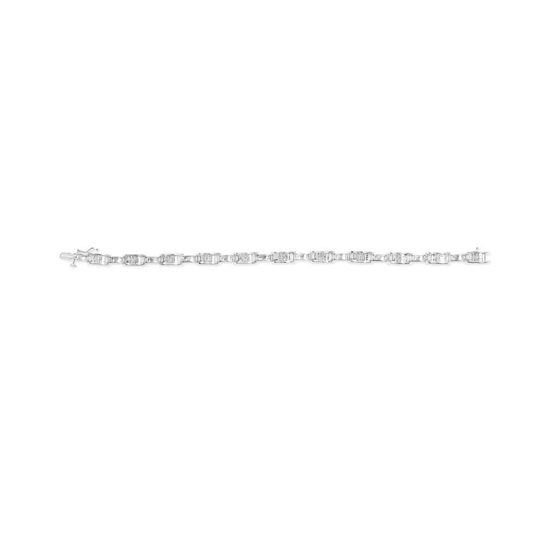 14K White Gold 1.0 Cttw Invisible Set Princess Diamond Alternating Link Tennis Bracelet (I-J Color, I1-I2 Clarity) - 7.25&quot;