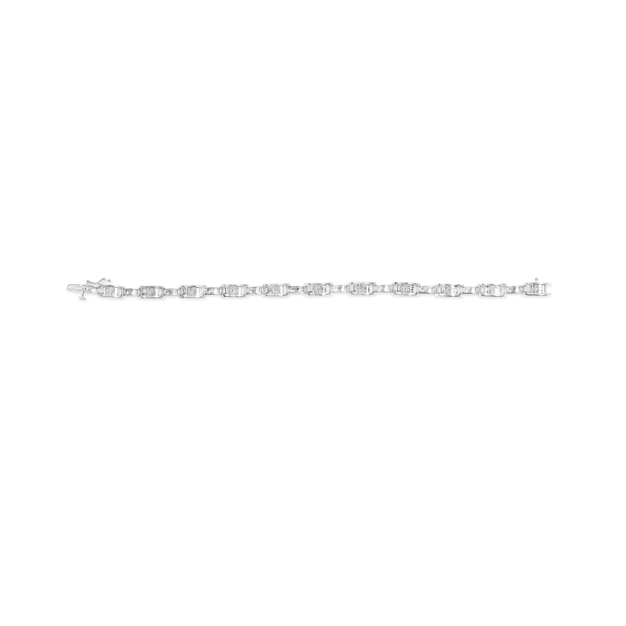 14K White Gold 1.0 Cttw Invisible Set Princess Diamond Alternating Link Tennis Bracelet (I-J Color, I1-I2 Clarity) - 7.25&quot;