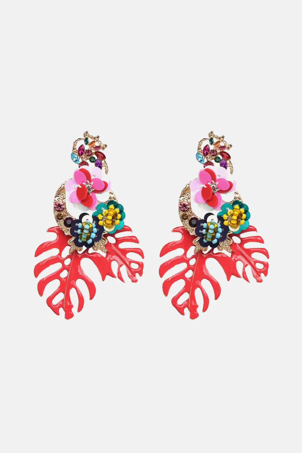 Leaf &amp; Flower Shape Zinc Alloy Dangle Earrings