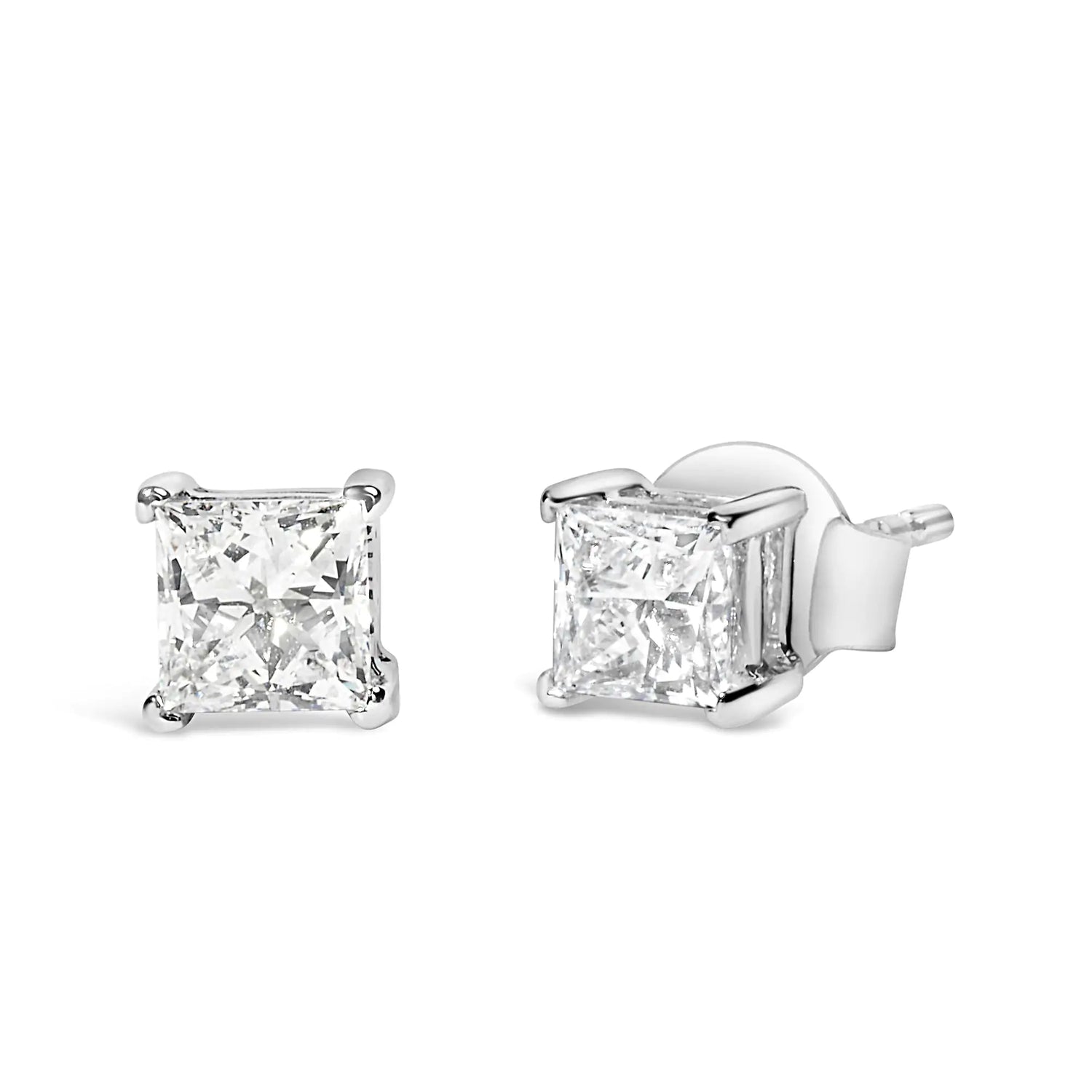 14K White Gold Princess Cut Lab-Grown Diamond Solitaire Stud Earrings (F-G Color, VS2-SI1 Clarity)