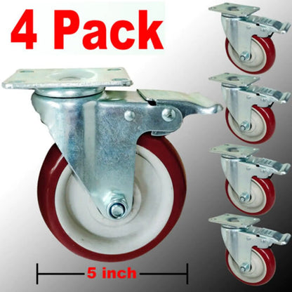 4 Pack 5 Inch Caster Wheels Swivel Plate Polyurethane Wheels Heavy Duty Wheels