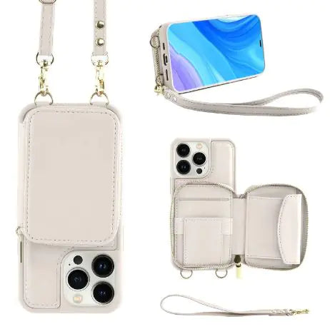 Crossbody Leather Case with Zipper &amp; Card Holder for Iphone