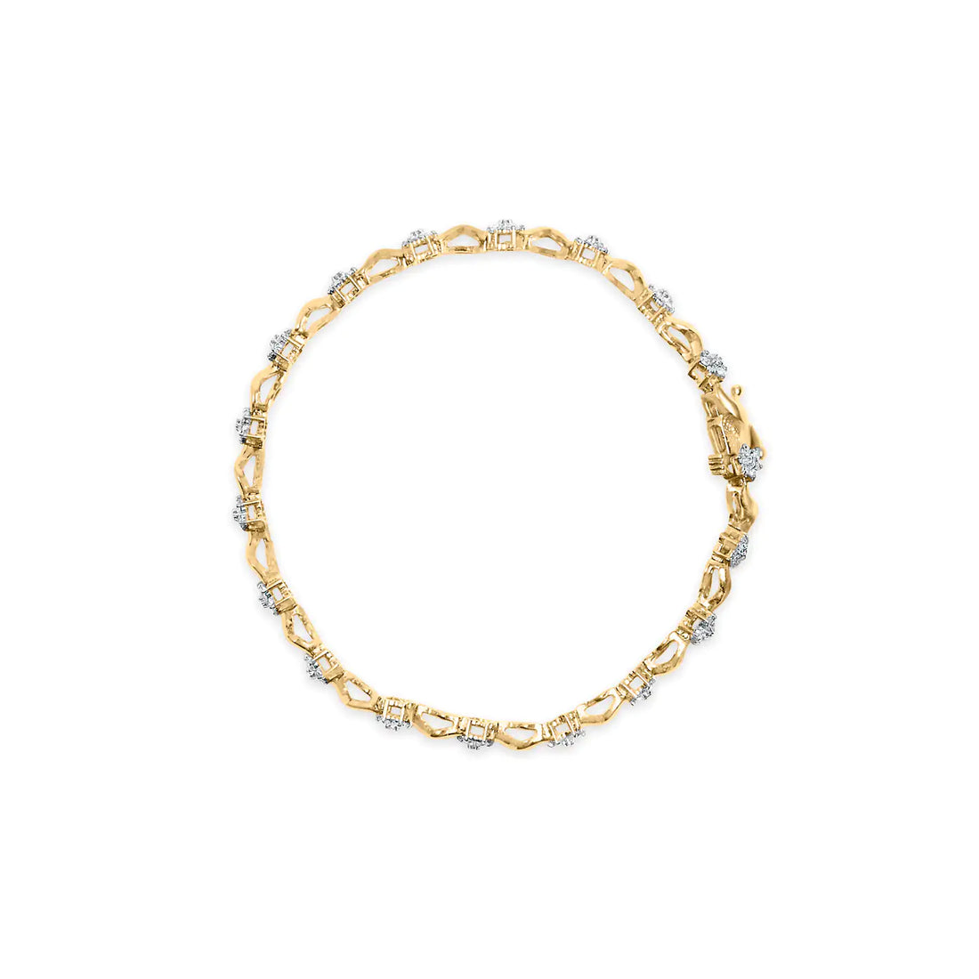 10k Yellow Gold 1.00 Cttw Round-Cut Diamond Floral S-Link 7.50&quot; Bracelet (I-J Color, I2-I3 Clarity)