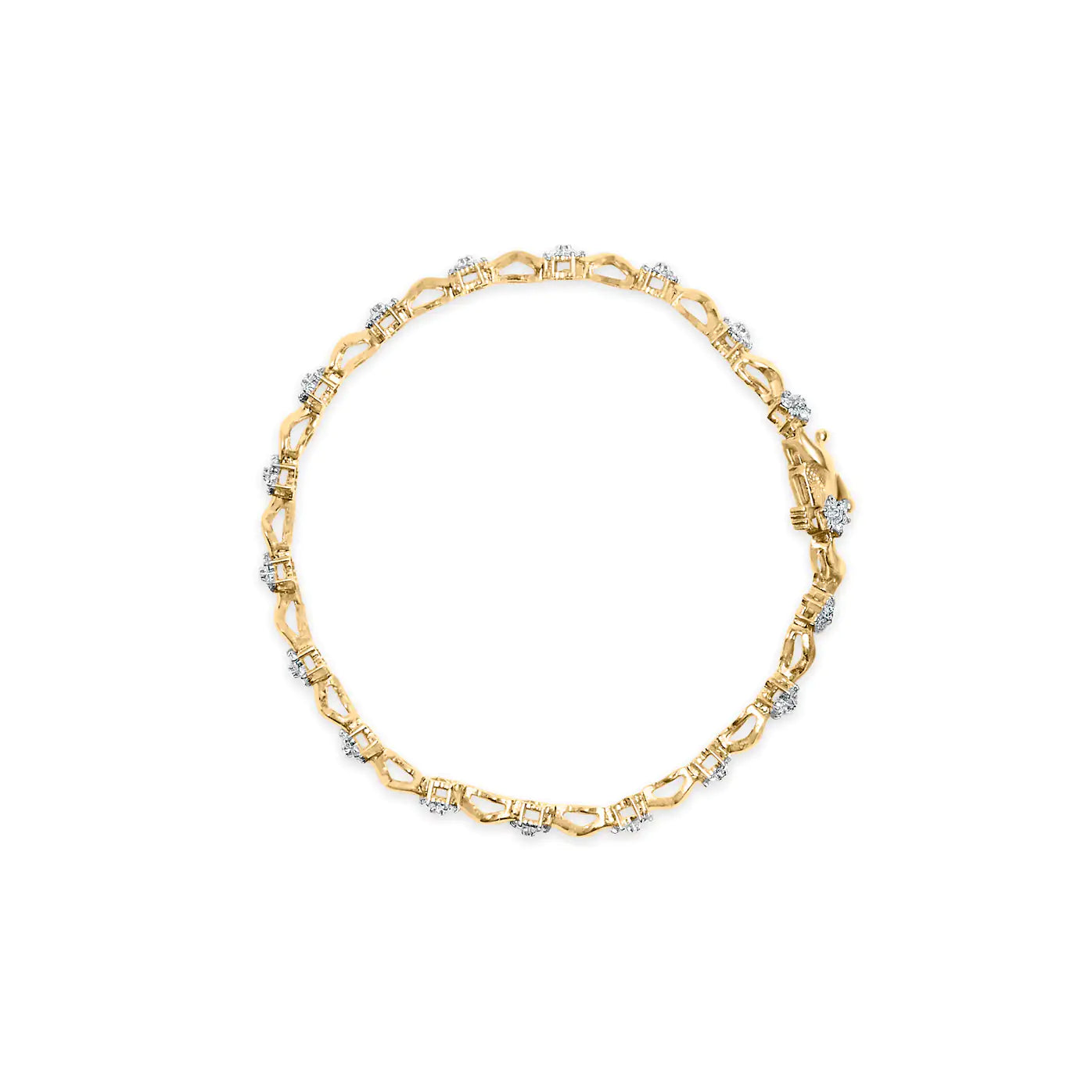 10k Yellow Gold 1.00 Cttw Round-Cut Diamond Floral S-Link 7.50&quot; Bracelet (I-J Color, I2-I3 Clarity)