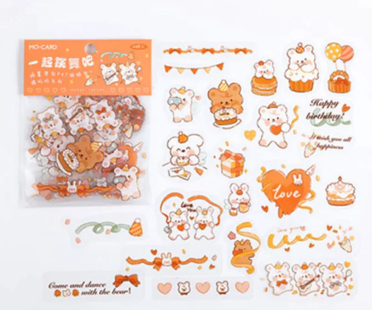 Cute Cartoon Animal Stickers - Bear, Rabbit &amp; More - Waterproof PET Diary Decals