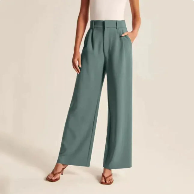 Chic Commuter High-Waist Wide-Leg Trousers with Pockets