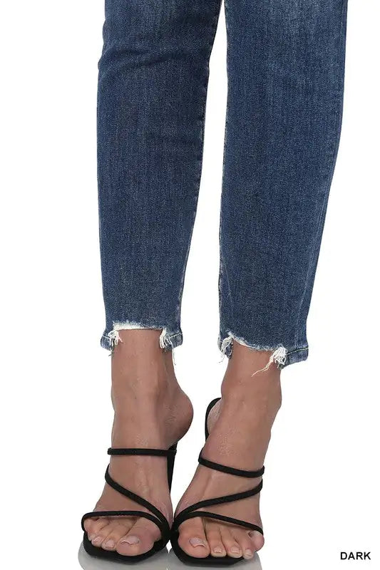 ZENANA DISTRESSED HEM ANKLE SKINNY JEANS