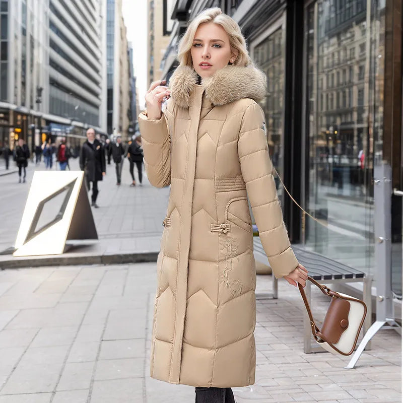 Winter Long Coat with Thickened Fur Collar