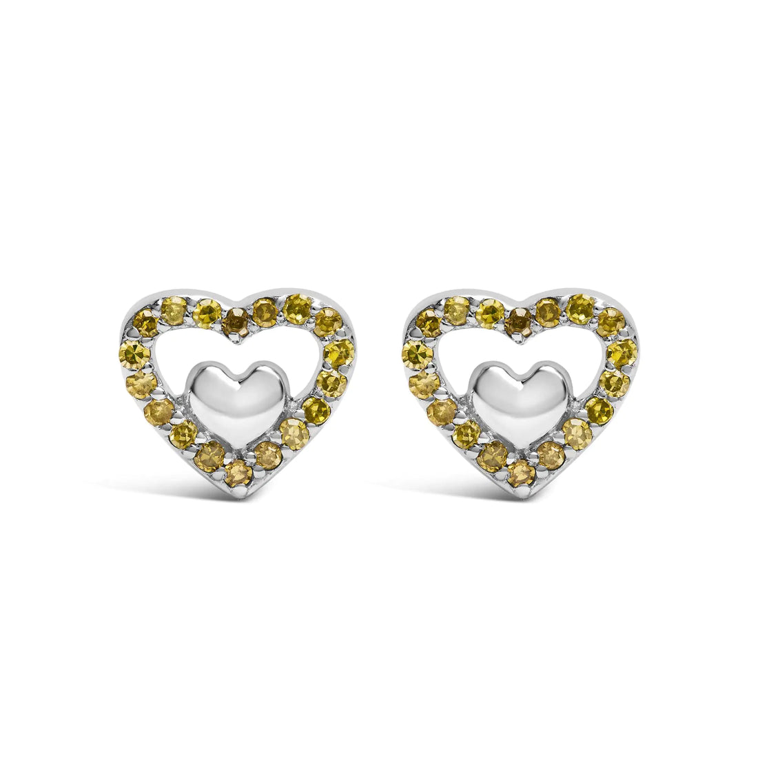 925 Sterling Silver 1/6 Cttw Diamond Open Double Heart Stud Earrings - Choice of Diamond Color