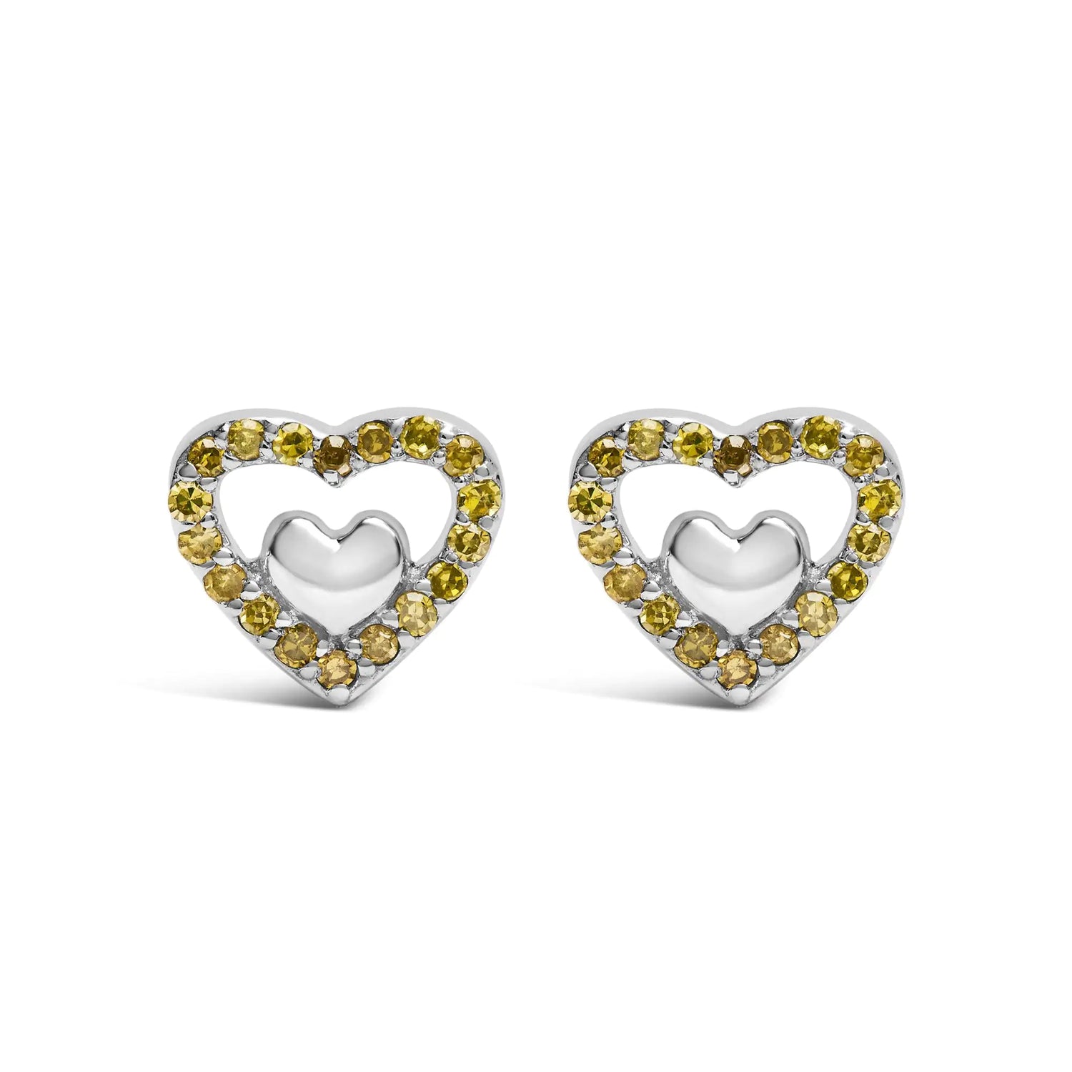 925 Sterling Silver 1/6 Cttw Diamond Open Double Heart Stud Earrings - Choice of Diamond Color