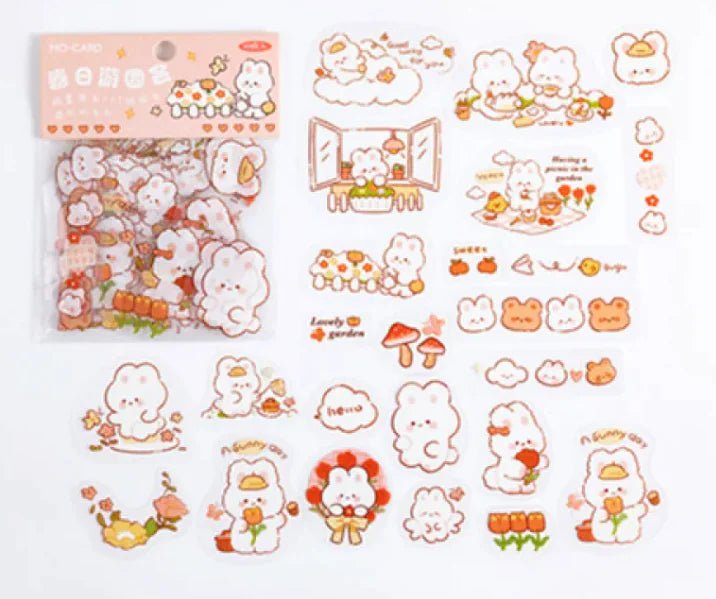 Cute Cartoon Animal Stickers - Bear, Rabbit &amp; More - Waterproof PET Diary Decals