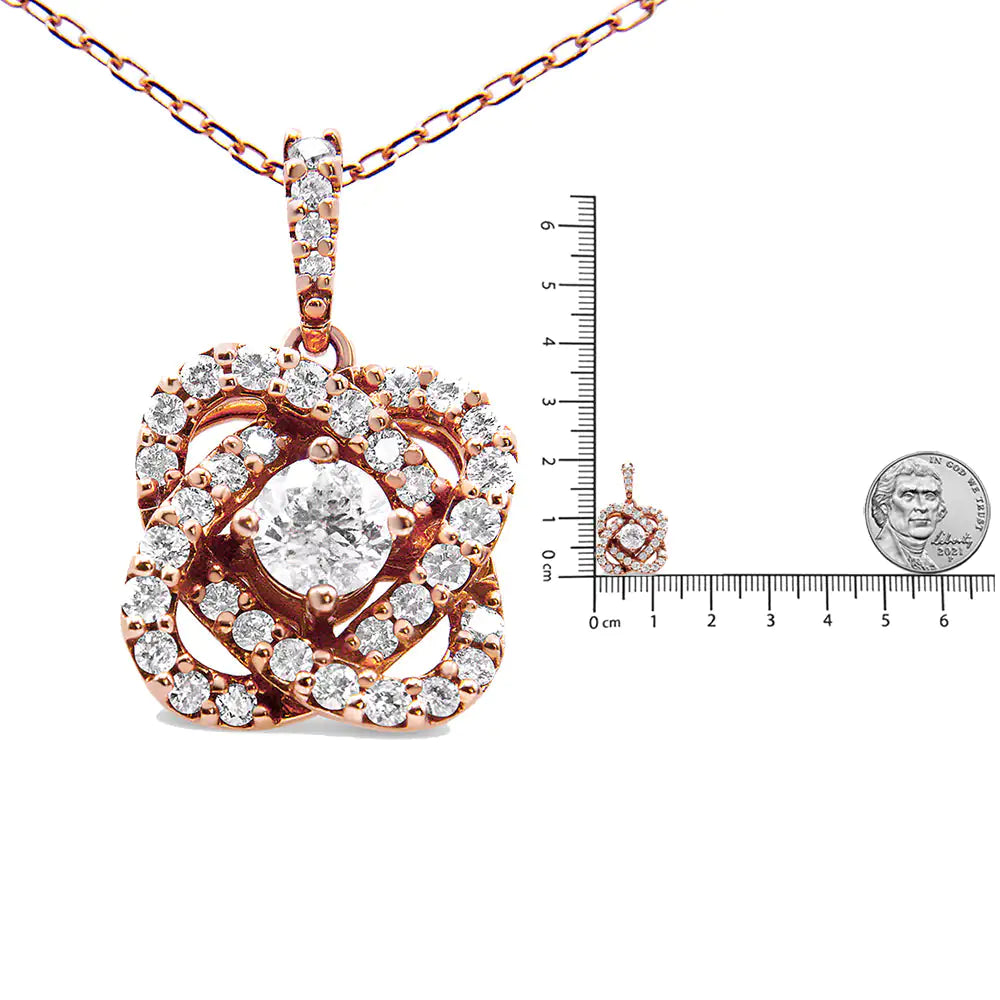 14K Rose Gold 1.00 Cttw Diamond Criss Cross Infinite Swirl &quot;18&quot; Pendant Necklace (H-I Color, SI2-I1 Clarity)