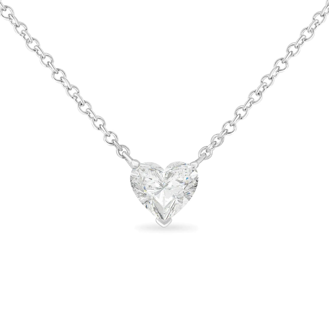 14k White Gold 1/4 Cttw Lab Grown Heart Shape Diamond Solitaire 18&quot; Pendant Necklace (E-F Color, SI1-SI2 Clarity)