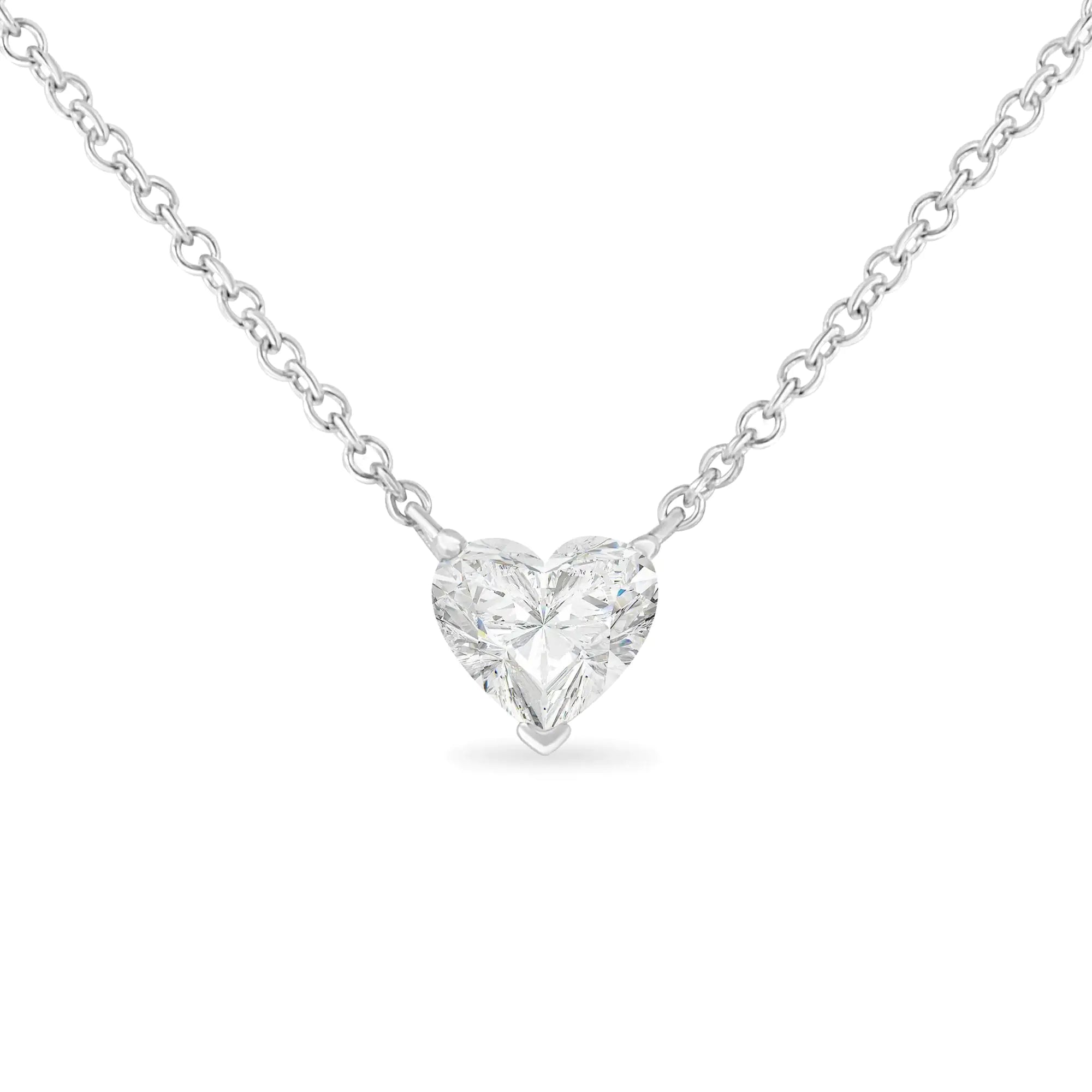 14k White Gold 1/4 Cttw Lab Grown Heart Shape Diamond Solitaire 18&quot; Pendant Necklace (E-F Color, SI1-SI2 Clarity)