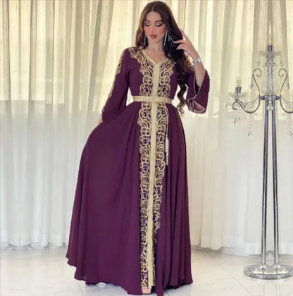 Dubai-Style Embroidered Applique Dress – Elegant and Sophisticated