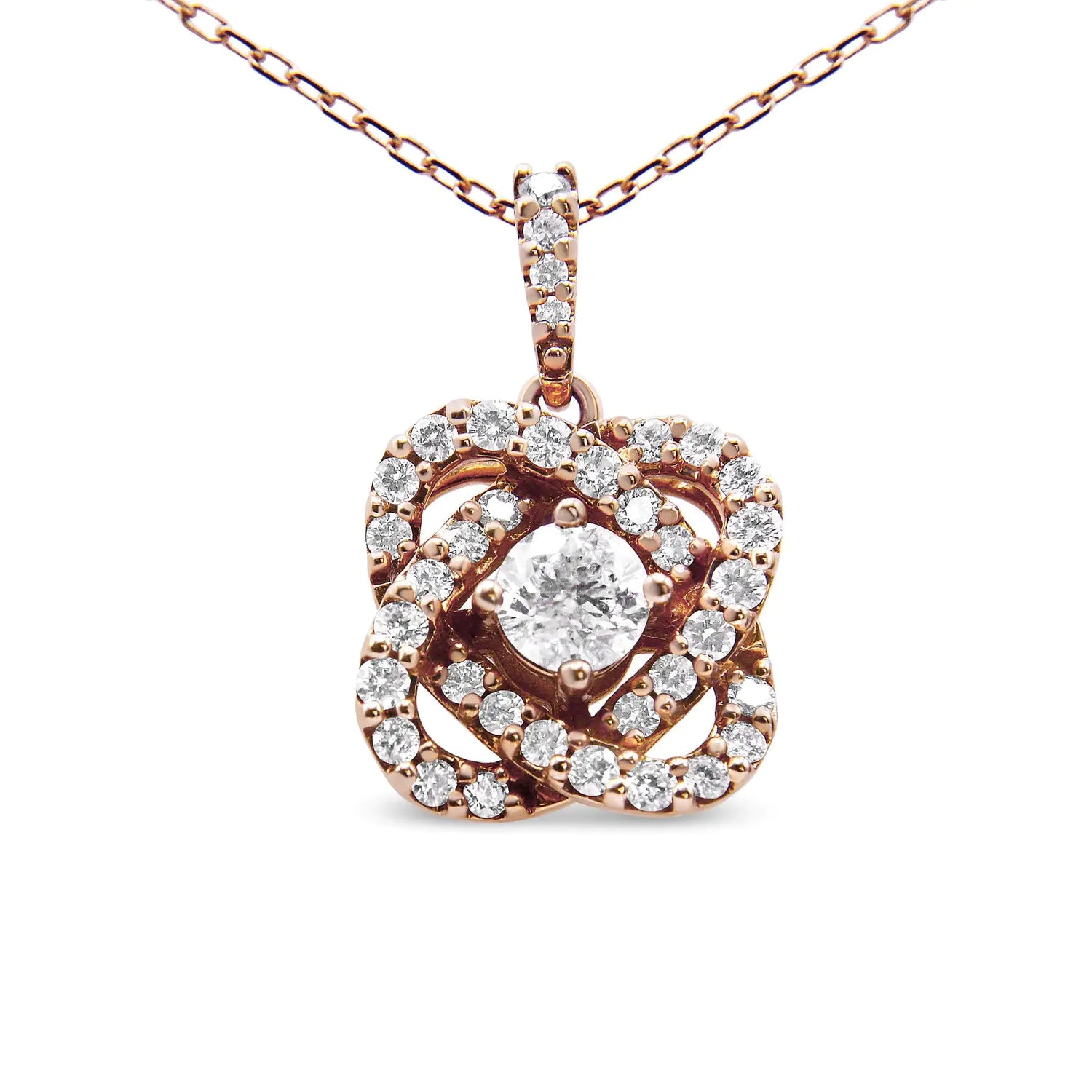 14K Rose Gold 1.00 Cttw Diamond Criss Cross Infinite Swirl &quot;18&quot; Pendant Necklace (H-I Color, SI2-I1 Clarity)